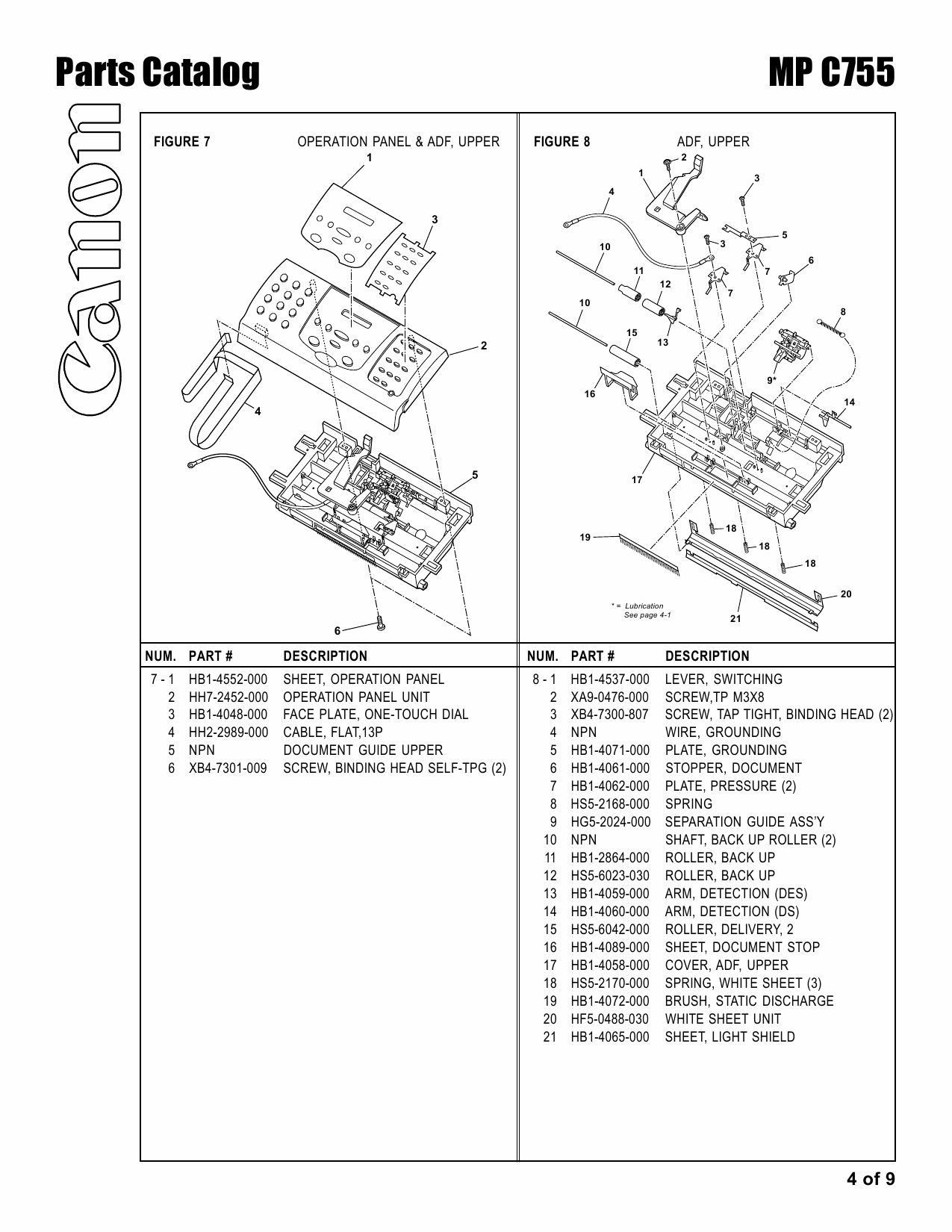 Canon MultiPASS MP-C755 Parts Catalog Manual-4